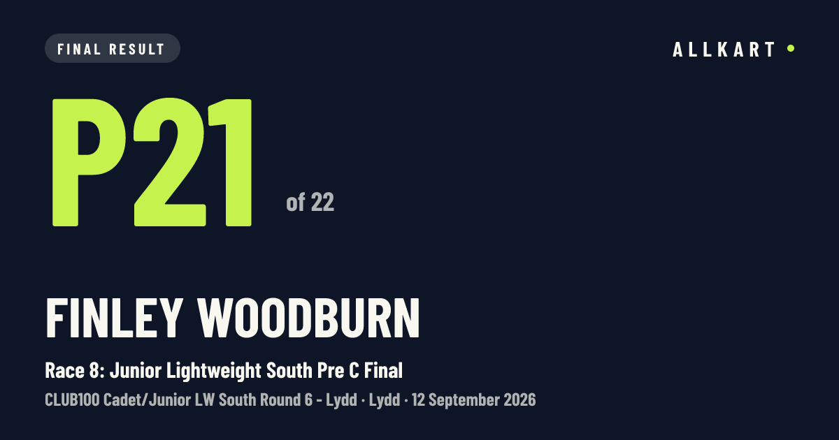 Finley Woodburn: P21 of 22 in Race 8: Junior Lightweight South Pre C Final at Lydd