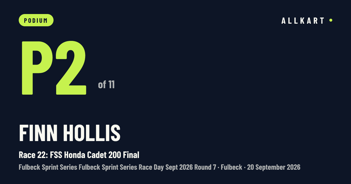 Finn Hollis: P2 of 11 in Race 22: FSS Honda Cadet 200 Final at Fulbeck