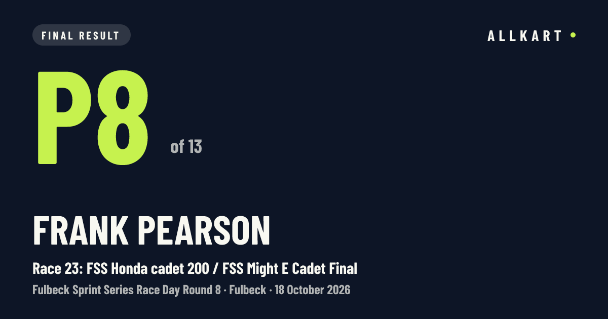 Frank Pearson: P8 of 13 in Race 23: FSS Honda cadet 200 / FSS Might E Cadet Final at Fulbeck