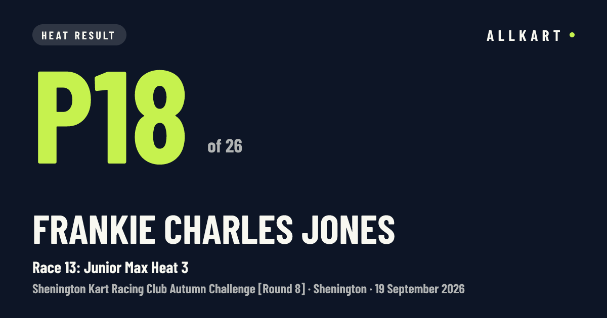 Frankie charles Jones: P18 of 26 in Race 13: Junior Max Heat 3 at Shenington