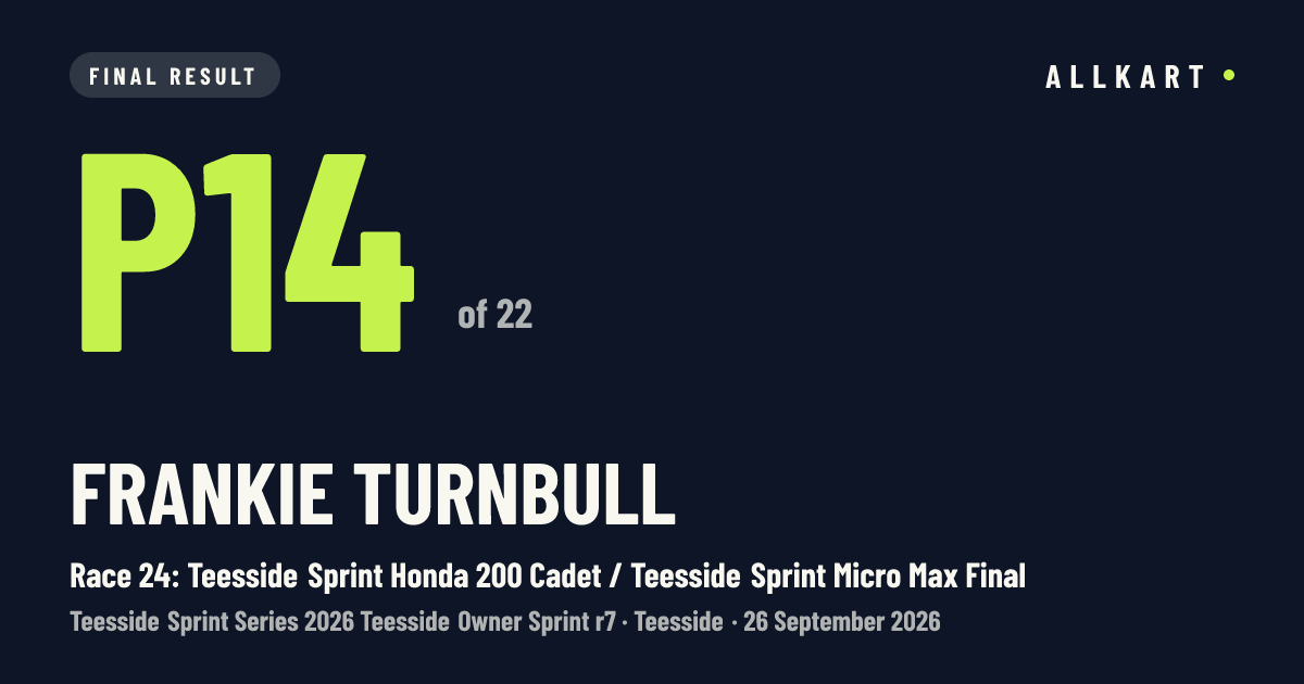 Frankie Turnbull: P14 of 22 in Race 24: Teesside Sprint Honda 200 Cadet / Teesside Sprint Micro Max Final at Teesside