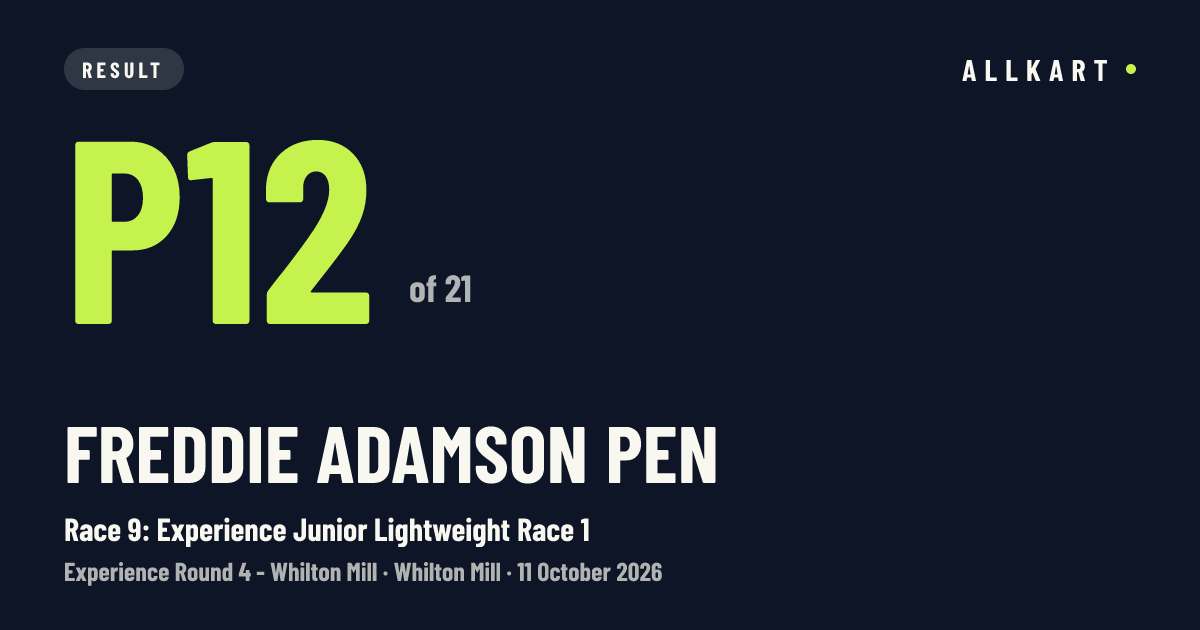 Freddie Adamson pen: P12 of 21 in Race 9: Experience Junior Lightweight Race 1 at Whilton Mill