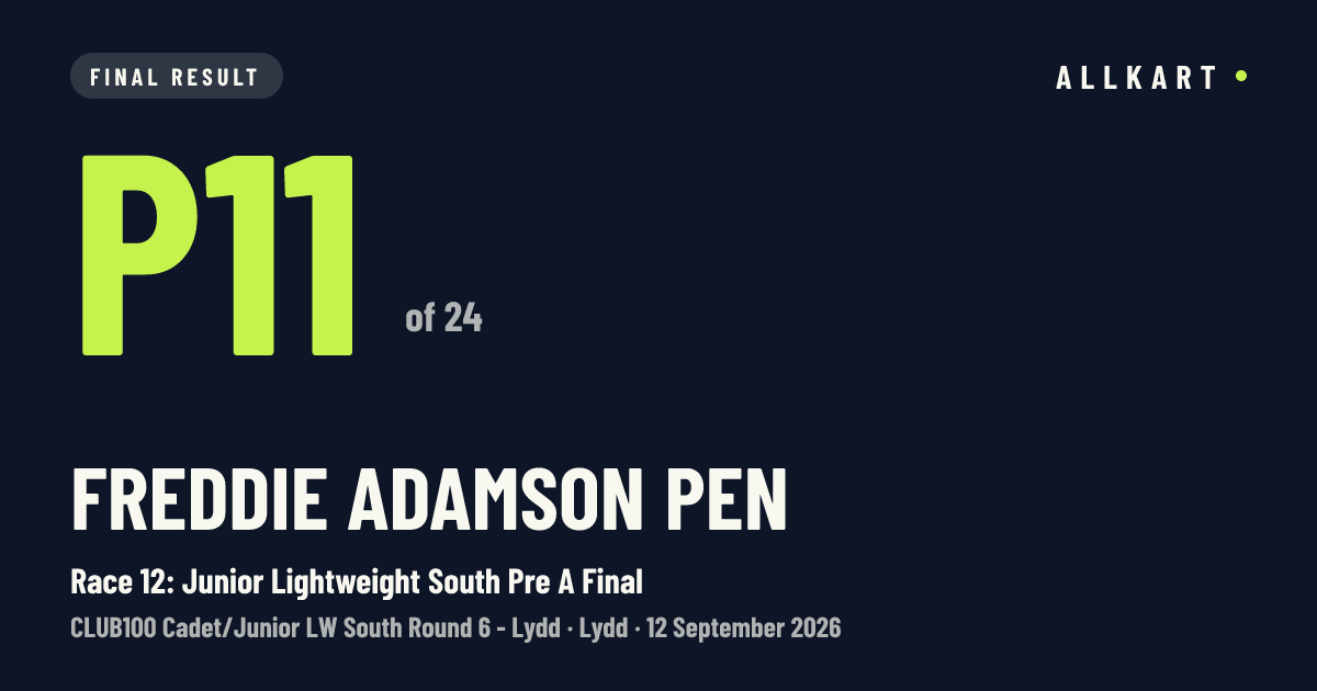 Freddie Adamson pen: P11 of 24 in Race 12: Junior Lightweight South Pre A Final at Lydd