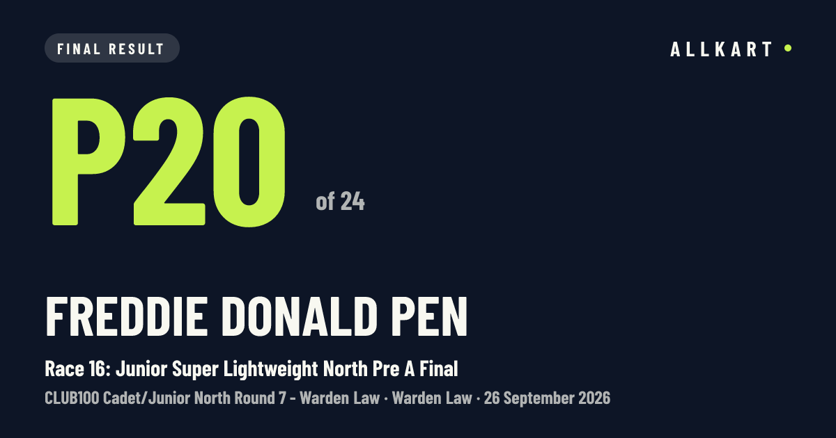 Freddie Donald pen: P20 of 24 in Race 16: Junior Super Lightweight North Pre A Final at Warden Law