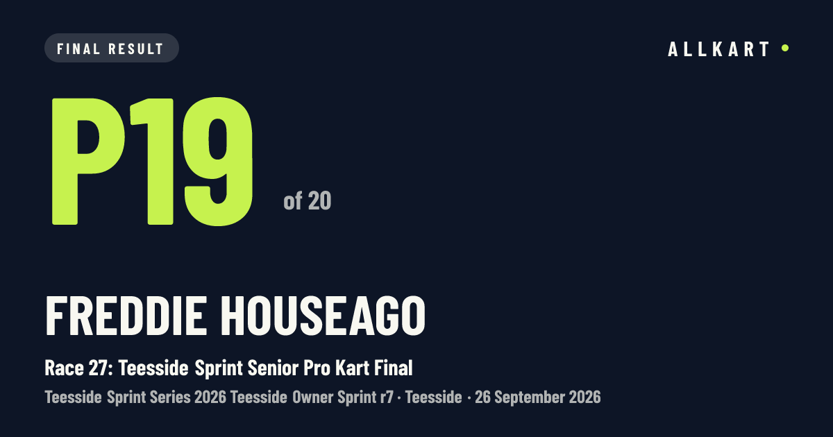 Freddie Houseago: P19 of 20 in Race 27: Teesside Sprint Senior Pro Kart Final at Teesside