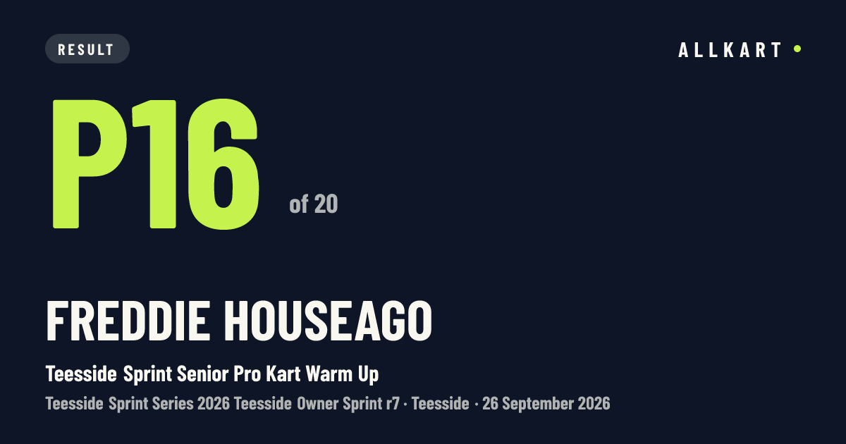 Freddie Houseago: P16 of 20 in Teesside Sprint Senior Pro Kart Warm Up at Teesside