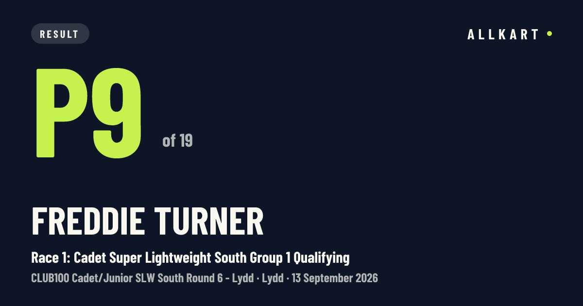 Freddie Turner: P9 of 19 in Race 1: Cadet Super Lightweight South Group 1 Qualifying at Lydd