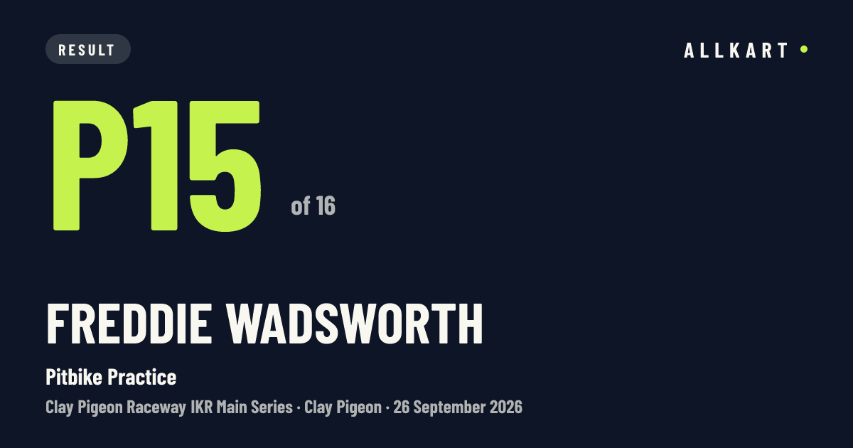 Freddie Wadsworth: P15 of 16 in Pitbike Practice at Clay Pigeon