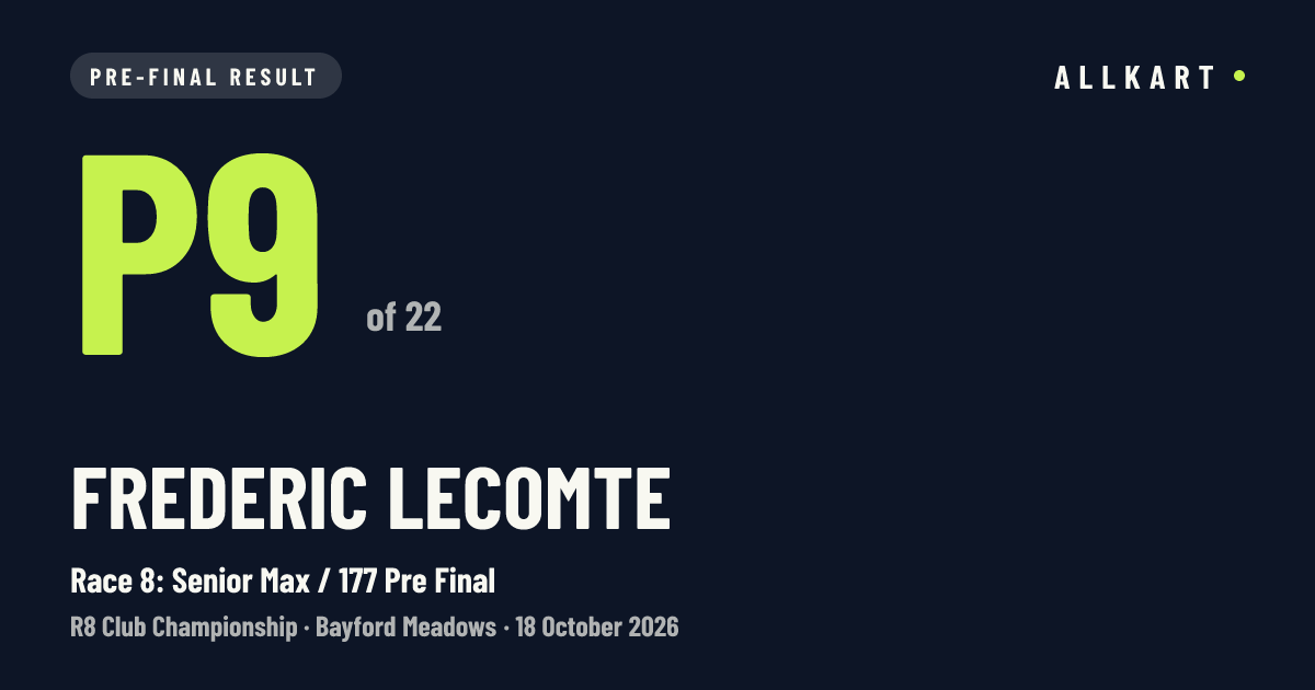Frederic Lecomte: P9 of 22 in Race 8: Senior Max / 177 Pre Final at Bayford Meadows