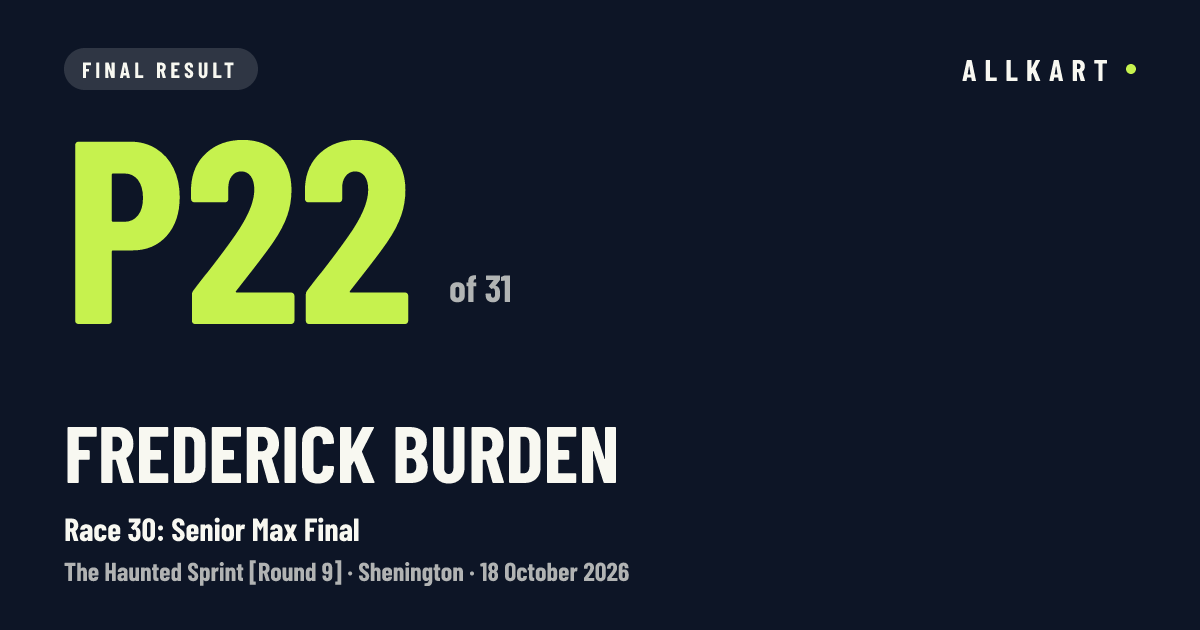 Frederick Burden: P22 of 31 in Race 30: Senior Max Final at Shenington
