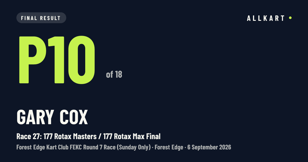 Gary Cox: P10 of 18 in Race 27: 177 Rotax Masters / 177 Rotax Max Final at Forest Edge