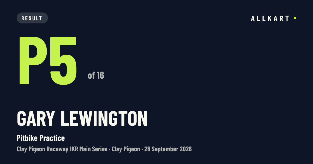 Gary Lewington: P5 of 16 in Pitbike Practice at Clay Pigeon