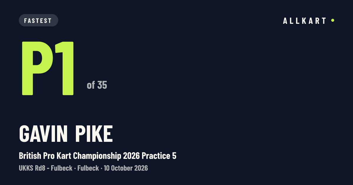 Gavin Pike: P1 of 35 in British Pro Kart Championship 2026 Practice 5 at Fulbeck