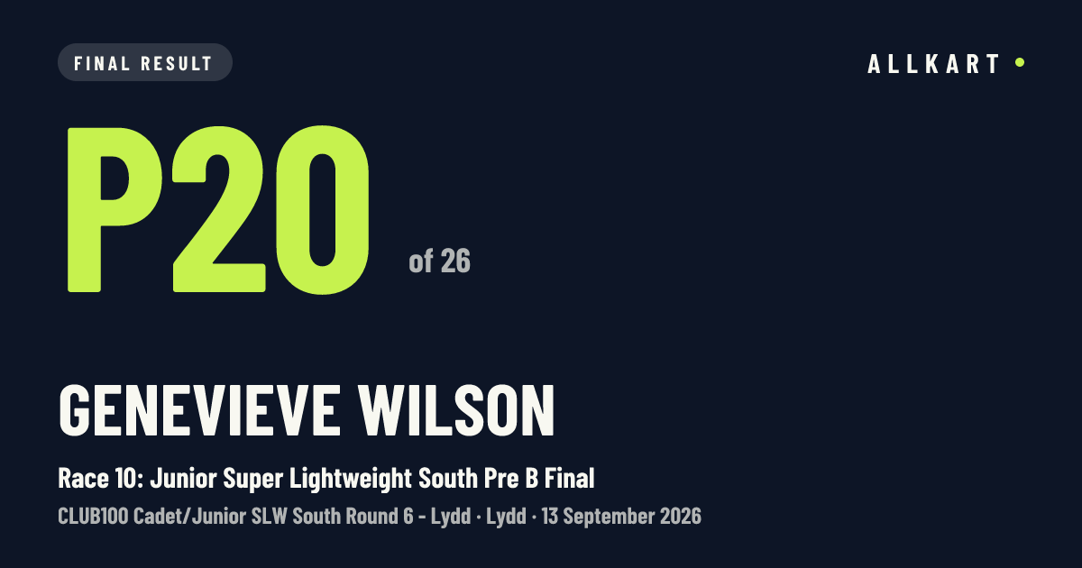 Genevieve Wilson: P20 of 26 in Race 10: Junior Super Lightweight South Pre B Final at Lydd