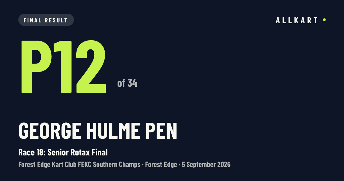 George Hulme pen: P12 of 34 in Race 18: Senior Rotax Final at Forest Edge