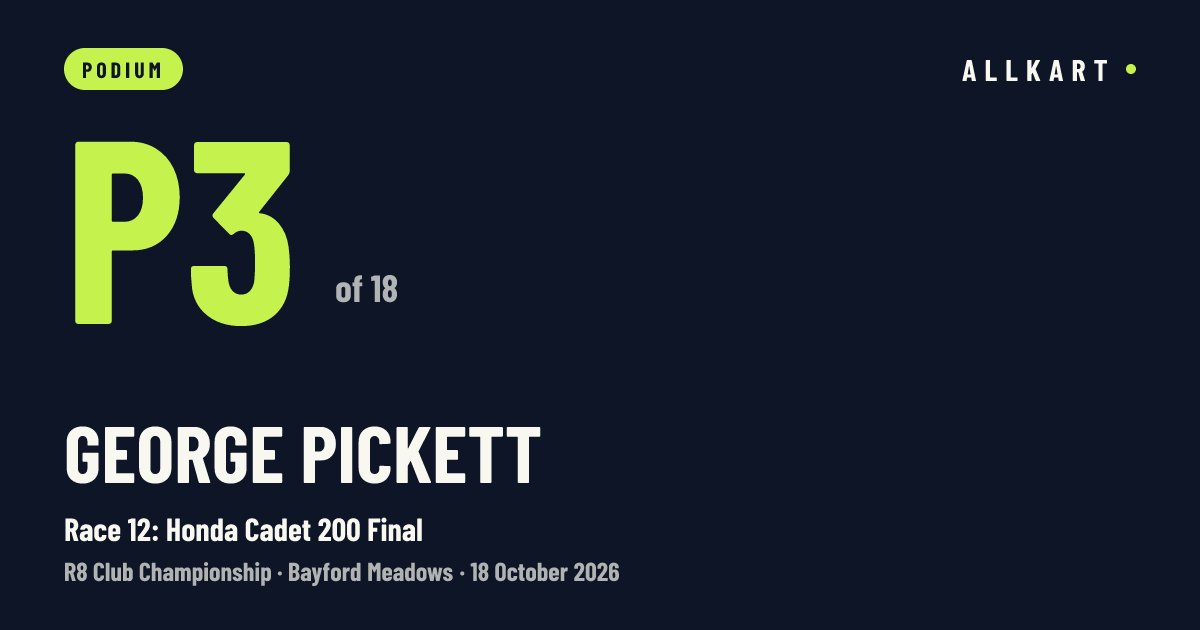 George PICKETT: P3 of 18 in Race 12: Honda Cadet 200 Final at Bayford Meadows