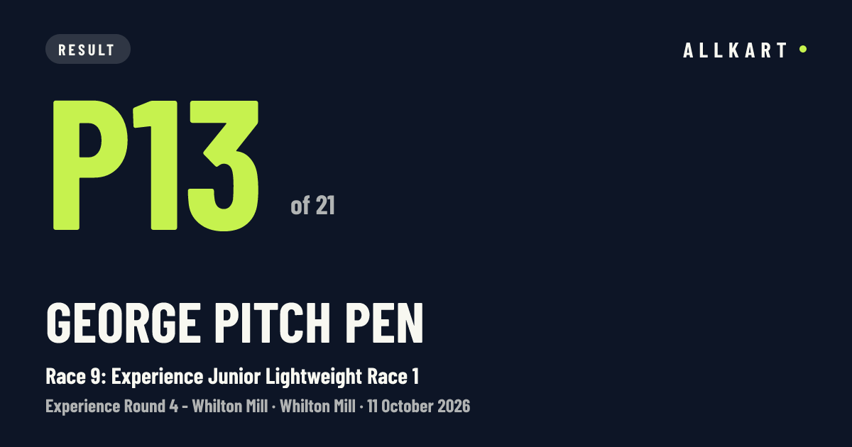 George Pitch pen: P13 of 21 in Race 9: Experience Junior Lightweight Race 1 at Whilton Mill