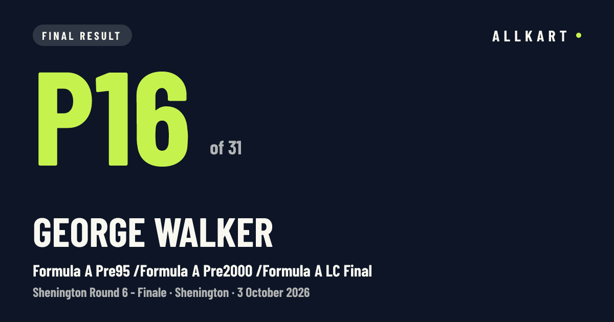 George Walker: P16 of 31 in Formula A Pre95 /Formula A Pre2000 /Formula A LC Final at Shenington