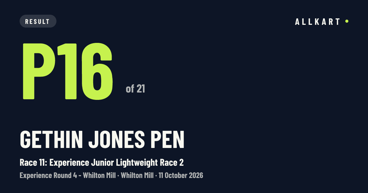 Gethin Jones pen: P16 of 21 in Race 11: Experience Junior Lightweight Race 2 at Whilton Mill