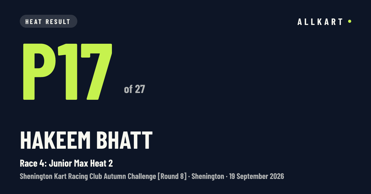 Hakeem Bhatt: P17 of 27 in Race 4: Junior Max Heat 2 at Shenington