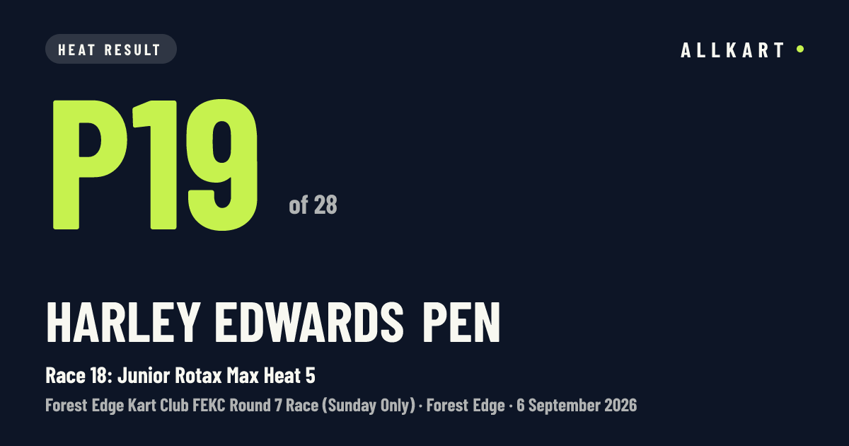 Harley Edwards pen: P19 of 28 in Race 18: Junior Rotax Max Heat 5 at Forest Edge
