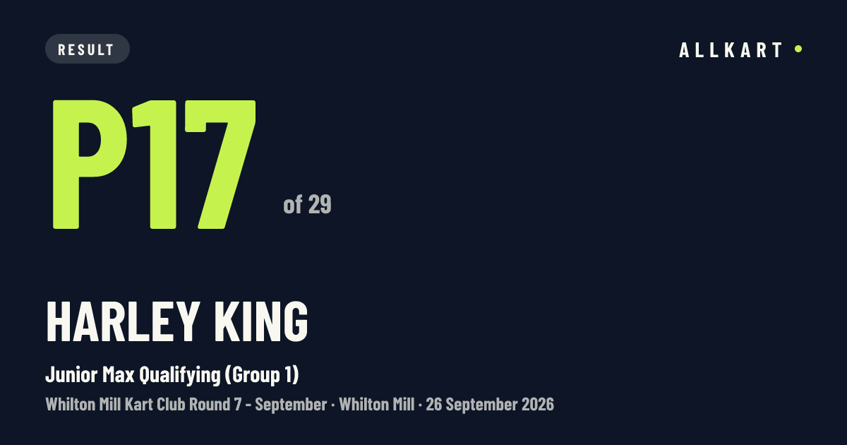 Harley KING: P17 of 29 in Junior Max Qualifying (Group 1) at Whilton Mill