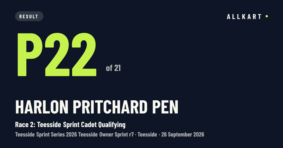 Harlon Pritchard pen: P22 of 21 in Race 2: Teesside Sprint Cadet Qualifying at Teesside