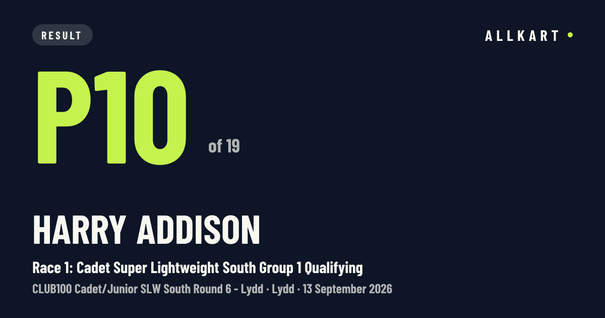 Harry Addison: P10 of 19 in Race 1: Cadet Super Lightweight South Group 1 Qualifying at Lydd