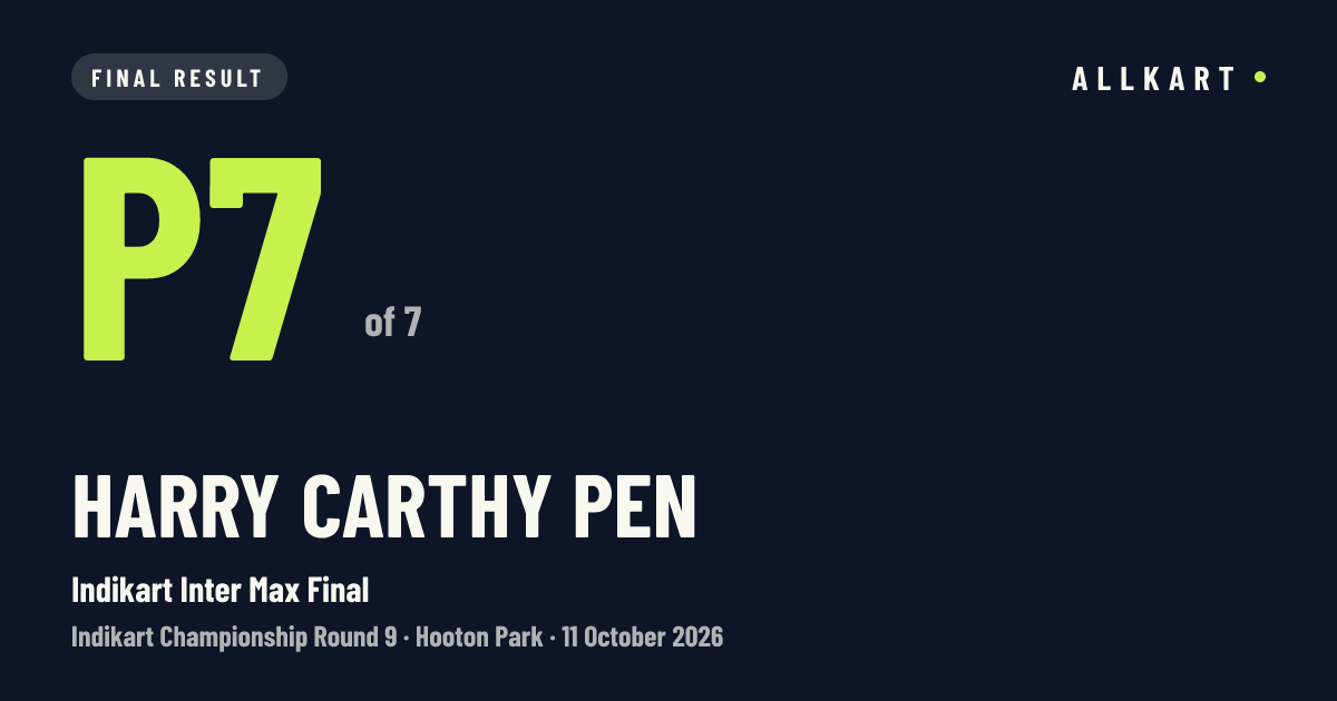 Harry Carthy pen: P7 of 7 in Indikart Inter Max Final at Hooton Park