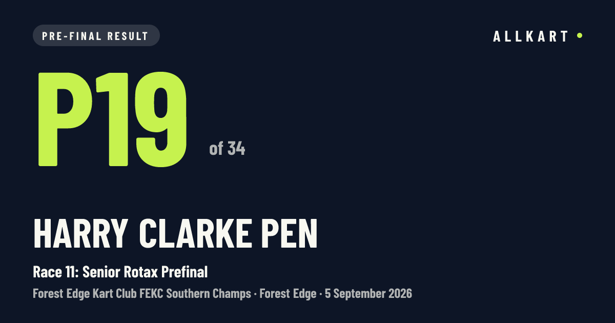 Harry Clarke pen: P19 of 34 in Race 11: Senior Rotax Prefinal at Forest Edge