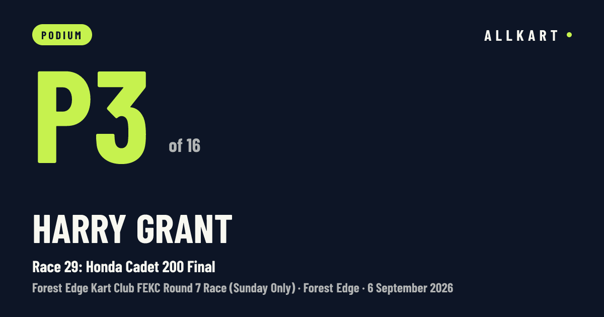 Harry Grant: P3 of 16 in Race 29: Honda Cadet 200 Final at Forest Edge