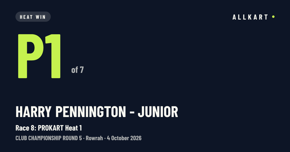 Harry Pennington - Junior: P1 of 7 in Race 8: PROKART Heat 1 at Rowrah