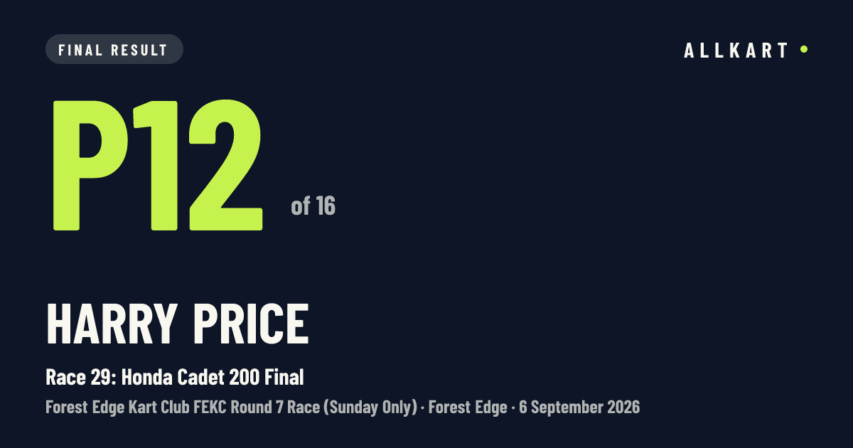 Harry Price: P12 of 16 in Race 29: Honda Cadet 200 Final at Forest Edge