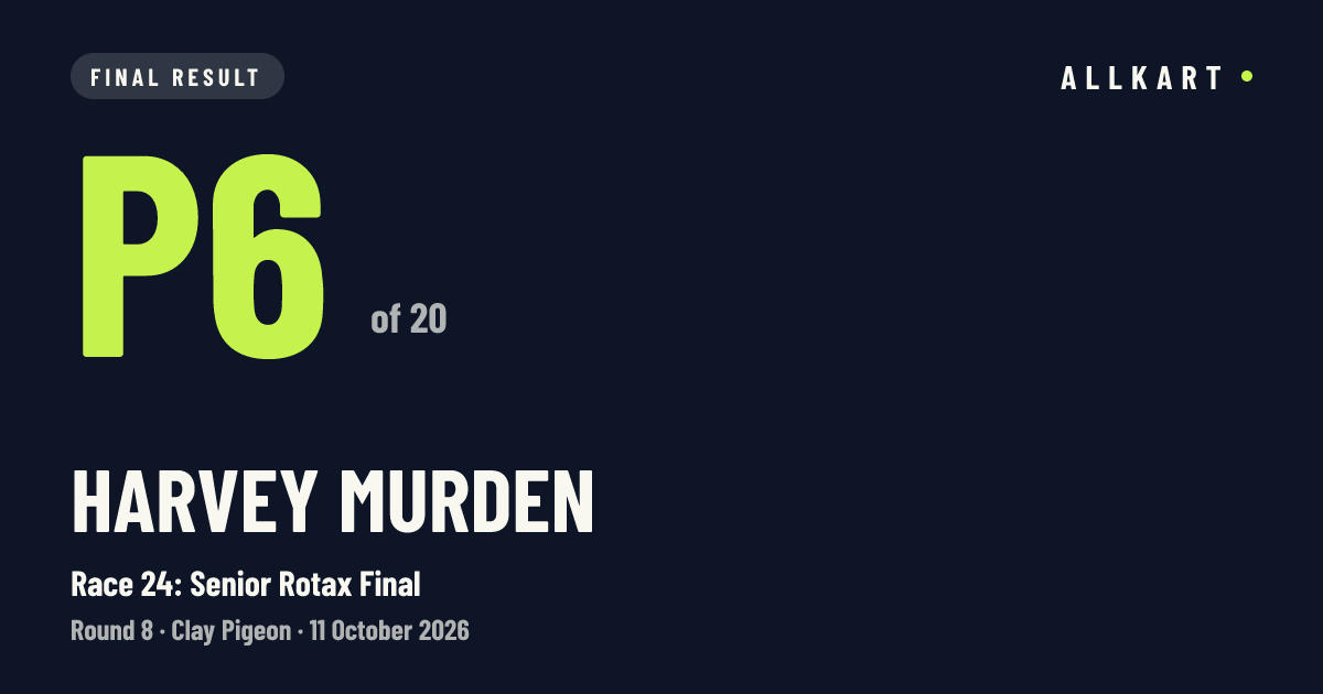 Harvey Murden: P6 of 20 in Race 24: Senior Rotax Final at Clay Pigeon