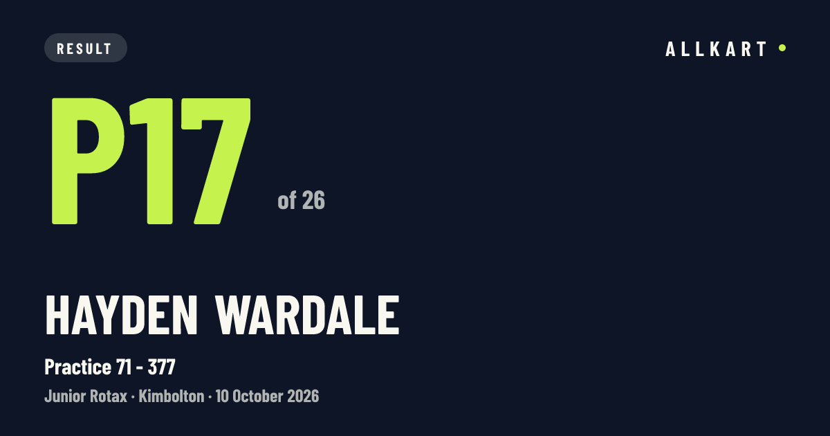 Hayden WARDALE: P17 of 26 in Practice 71 - 377 at Kimbolton