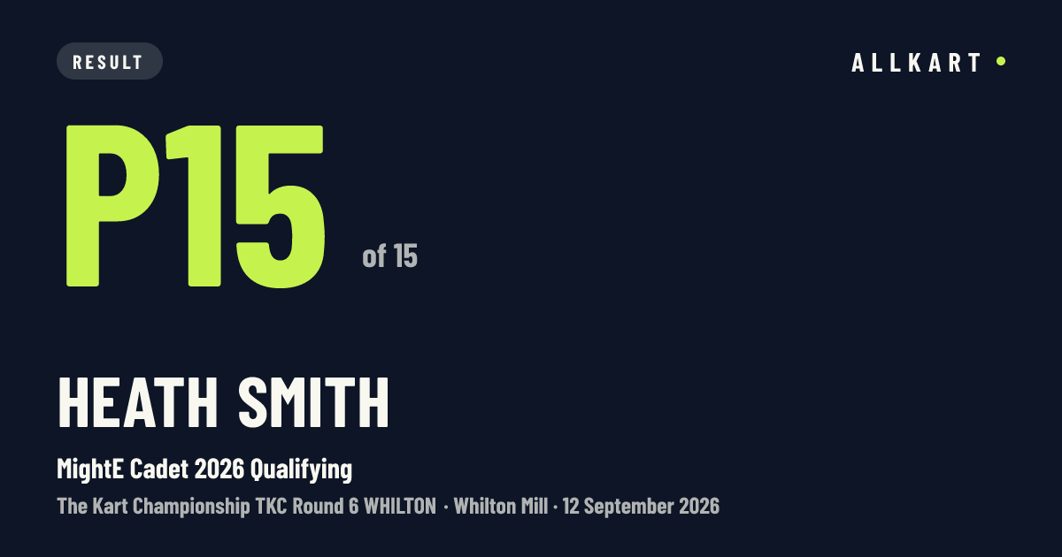 Heath Smith: P15 of 15 in MightE Cadet 2026 Qualifying at Whilton Mill