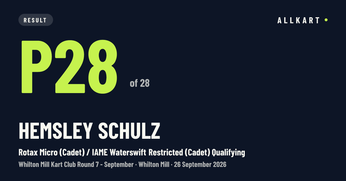 Hemsley SCHULZ: P28 of 28 in Rotax Micro (Cadet) / IAME Waterswift Restricted (Cadet) Qualifying at Whilton Mill
