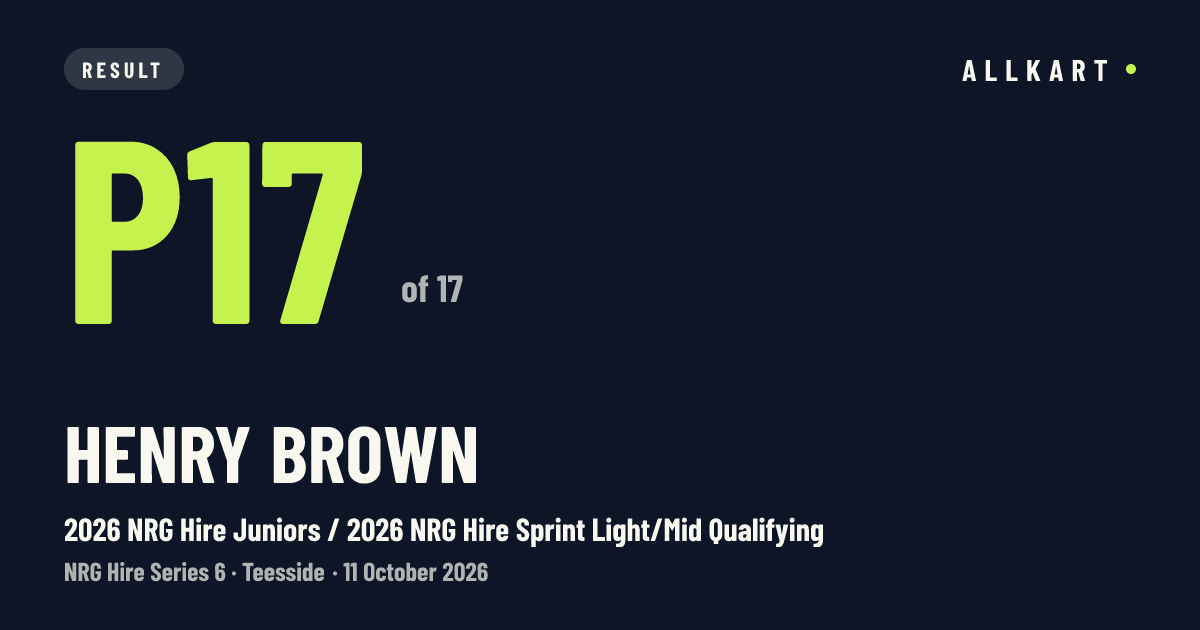 Henry Brown: P17 of 17 in 2026 NRG Hire Juniors / 2026 NRG Hire Sprint Light/Mid Qualifying at Teesside