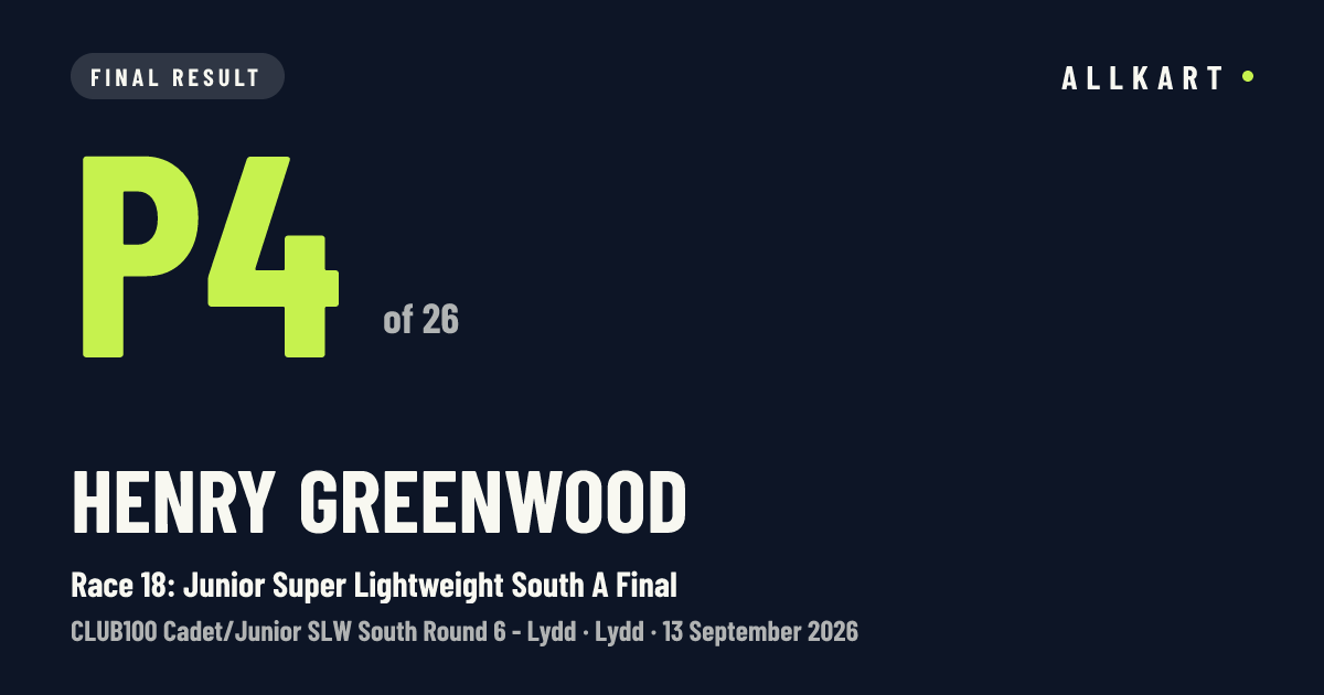 Henry Greenwood: P4 of 26 in Race 18: Junior Super Lightweight South A Final at Lydd