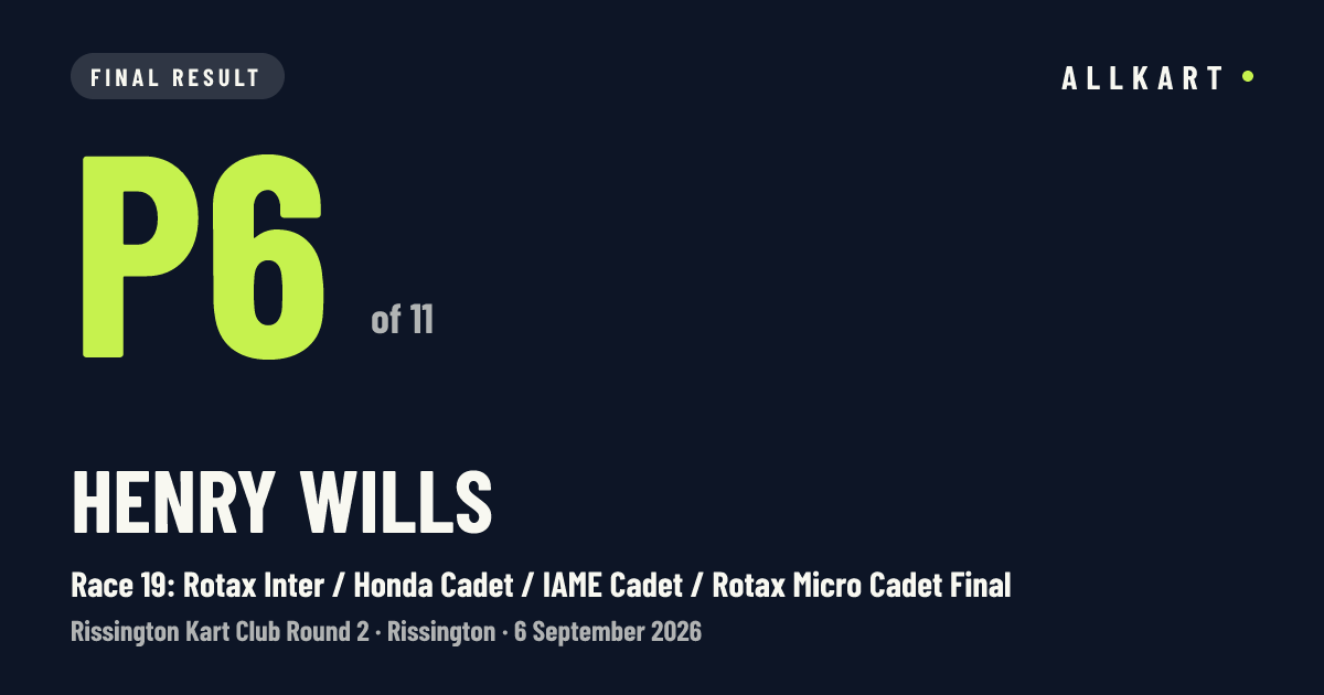 Henry Wills: P6 of 11 in Race 19: Rotax Inter / Honda Cadet / IAME Cadet / Rotax Micro Cadet Final at Rissington
