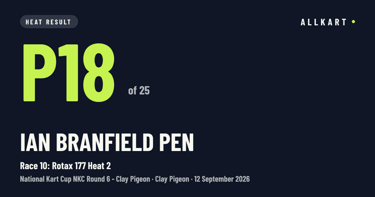 Ian Branfield pen: P18 of 25 in Race 10: Rotax 177 Heat 2 at Clay Pigeon