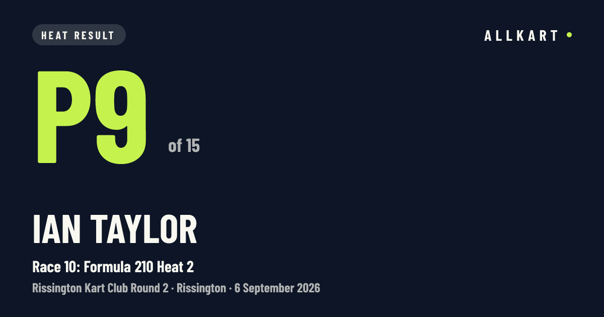 Ian Taylor: P9 of 15 in Race 10: Formula 210 Heat 2 at Rissington