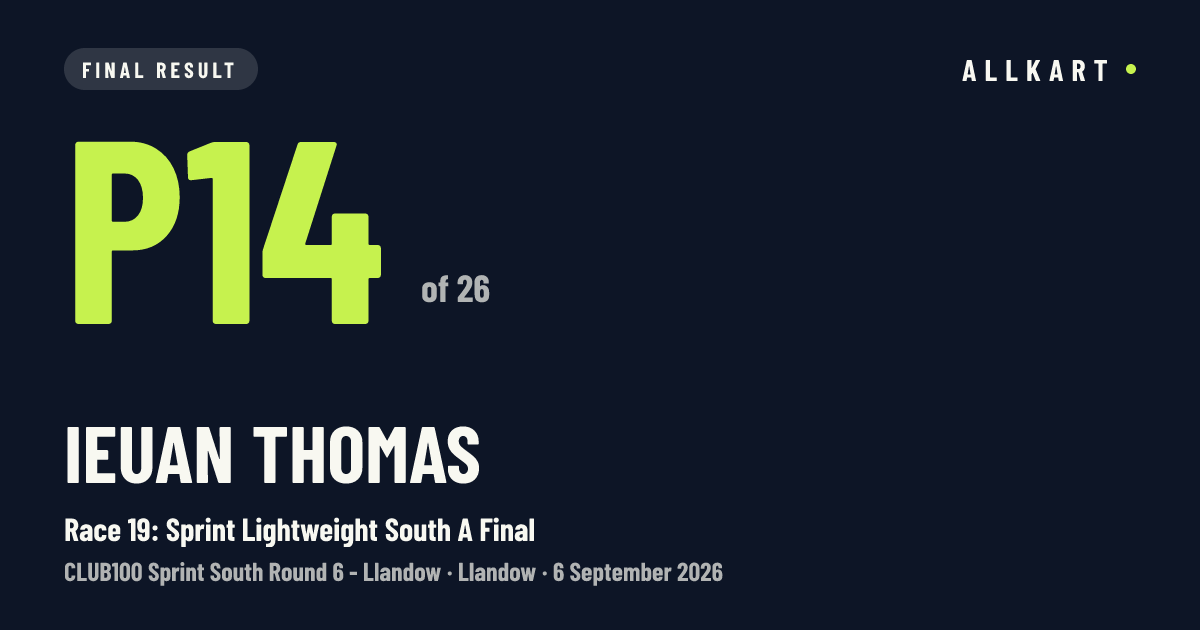 Ieuan Thomas: P14 of 26 in Race 19: Sprint Lightweight South A Final at Llandow
