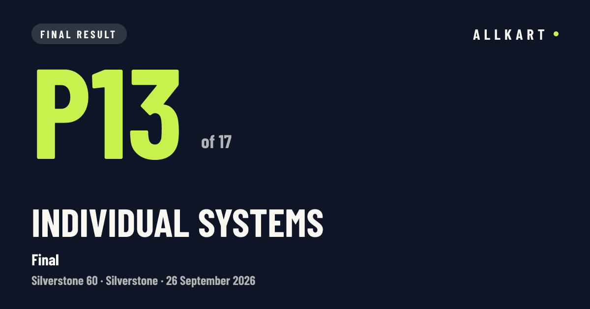 Individual Systems: P13 of 17 in Final at Silverstone