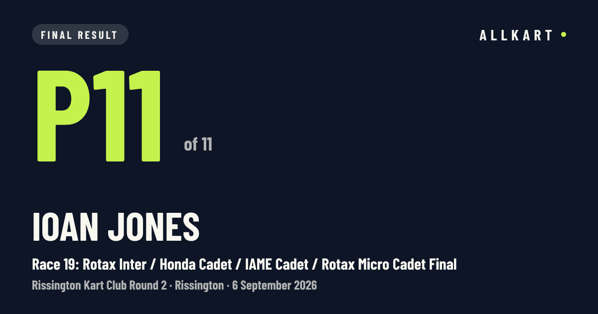 Ioan Jones: P11 of 11 in Race 19: Rotax Inter / Honda Cadet / IAME Cadet / Rotax Micro Cadet Final at Rissington