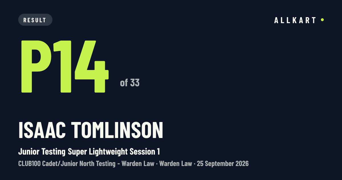 Isaac Tomlinson: P14 of 33 in Junior Testing Super Lightweight Session 1 at Warden Law