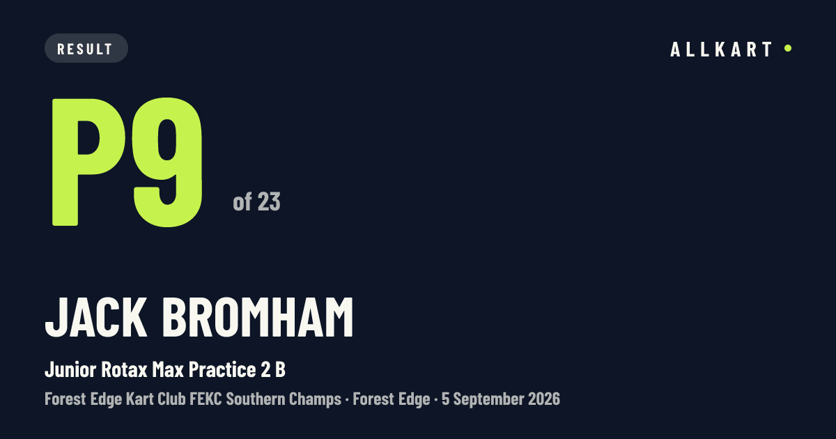 Jack Bromham: P9 of 23 in Junior Rotax Max Practice 2 B at Forest Edge