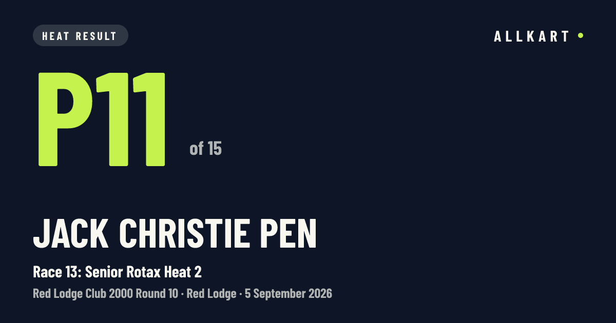 Jack Christie pen: P11 of 15 in Race 13: Senior Rotax Heat 2 at Red Lodge