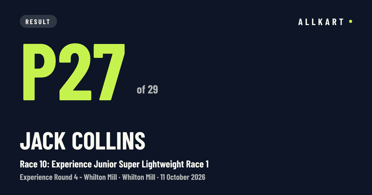Jack Collins: P27 of 29 in Race 10: Experience Junior Super Lightweight Race 1 at Whilton Mill