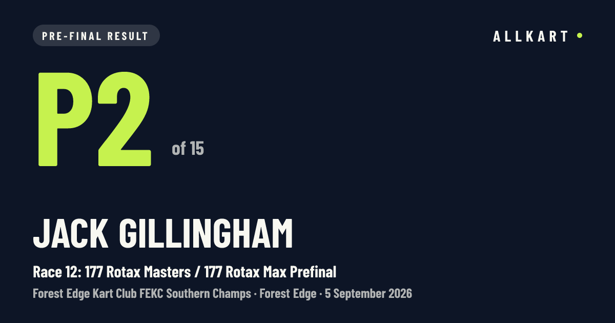 Jack Gillingham: P2 of 15 in Race 12: 177 Rotax Masters / 177 Rotax Max Prefinal at Forest Edge